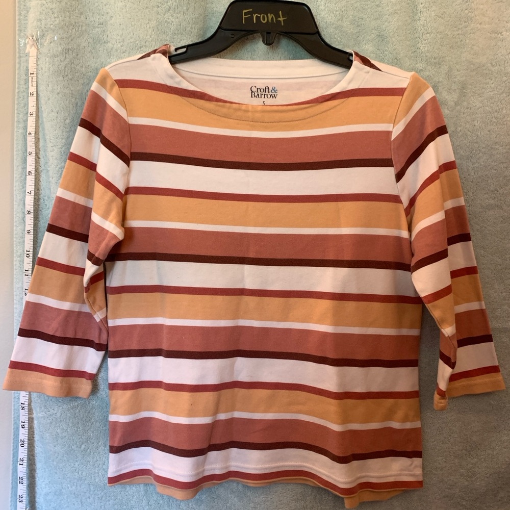 Croft & Barrow. Creamy Melon and Peach colors. Striped Top.